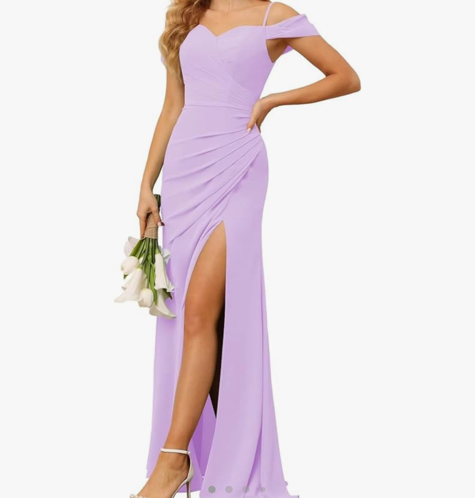 Shopping for a lavender dress.