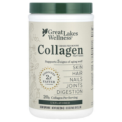 Great Lakes Wellness, Grass-Fed Bovine Collagen Peptides, Unflavored, 10 oz (284 g) | iHerb