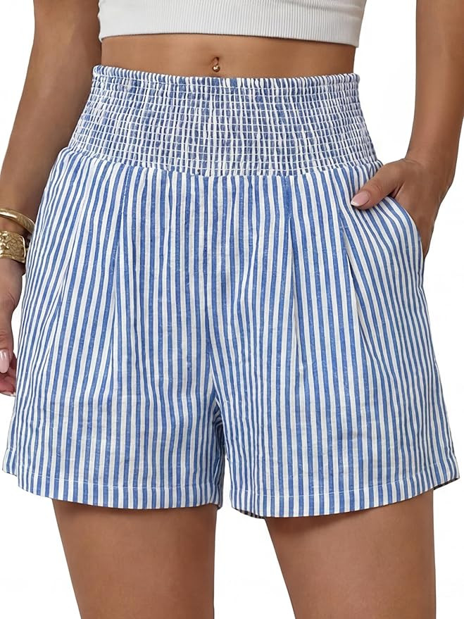 ANRABESS Women High Waisted Shorts, Striped & Gingham Lounge Pajama Beach Shorts with Pockets, Cu... | Amazon (US)
