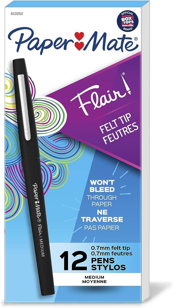 Paper Mate Flair Felt Tip Pens, Medium Point (0.7mm), Black, 36 Count | Amazon (US)