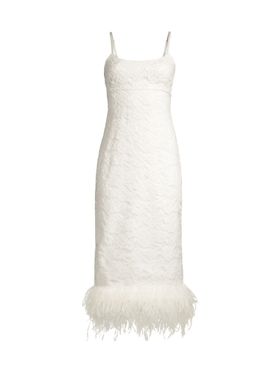 Mari Lace & Ostrich Feather Midi-Dress | Saks Fifth Avenue
