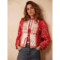 Mint Velvet Paisley Print Quilted Jacket - Red | Very (UK)