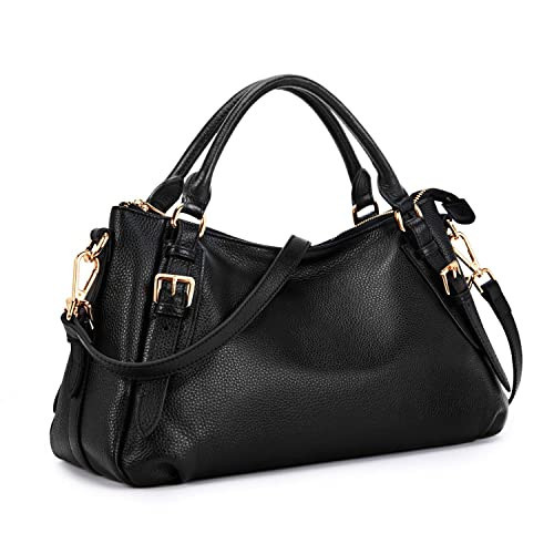 Kattee Women's Soft Genuine Leather Satchel Purses Top Handle Crossbody Bags Ladies Designer Medium Size Hobo Handbags(Black) | Amazon (US)