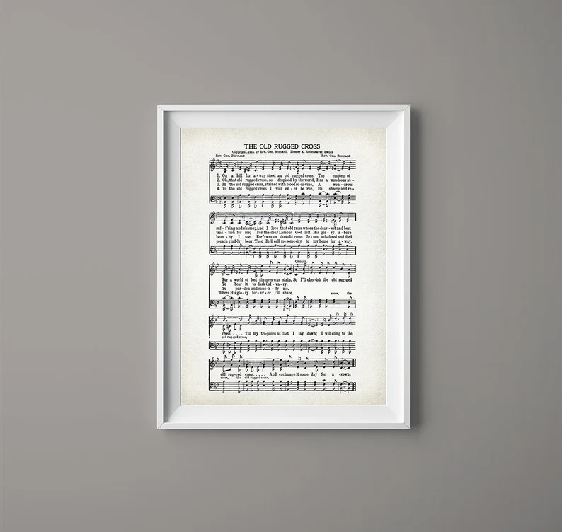 The Old Rugged Cross Hymn Wall Art - Sheet Music Art - Christian Wall Art - Music Wall Art -Home ... | Etsy (US)