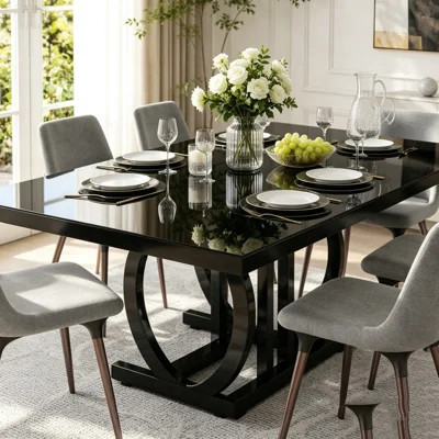 63" Modern Black Dining Table with Minimalist Design | Wayfair North America