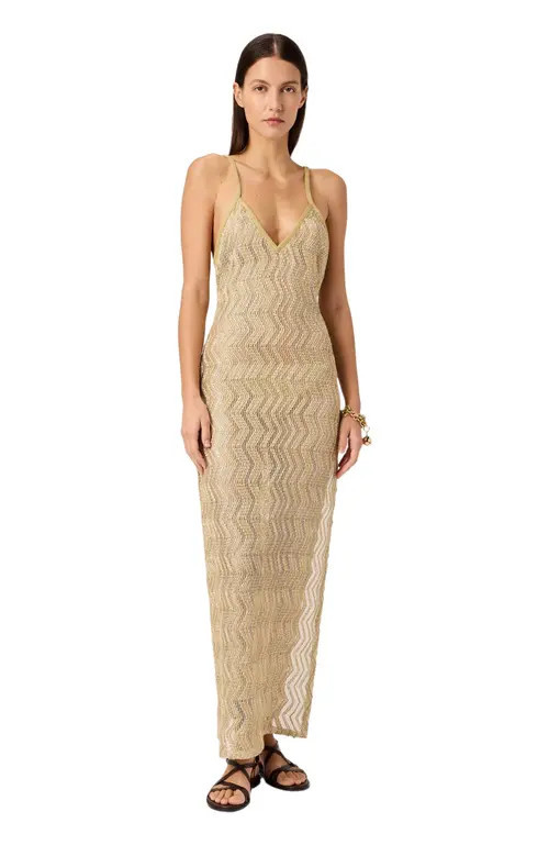 Missoni Long Mesh Cover-up With Zigzag Pattern And Sequins in Gold at Nordstrom, Size 40 It | Nordstrom