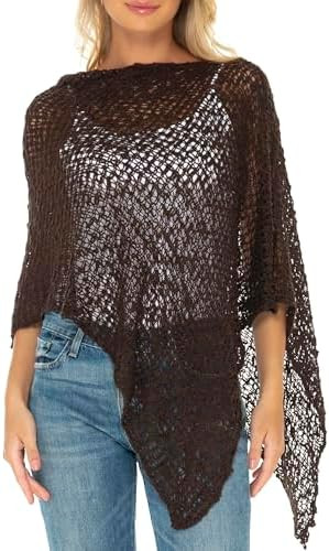Amazon.com: SHU-SHI Womens Sheer Popcorn Poncho Shrug Lightweight Knit Summer Cape Brown | Amazon (US)