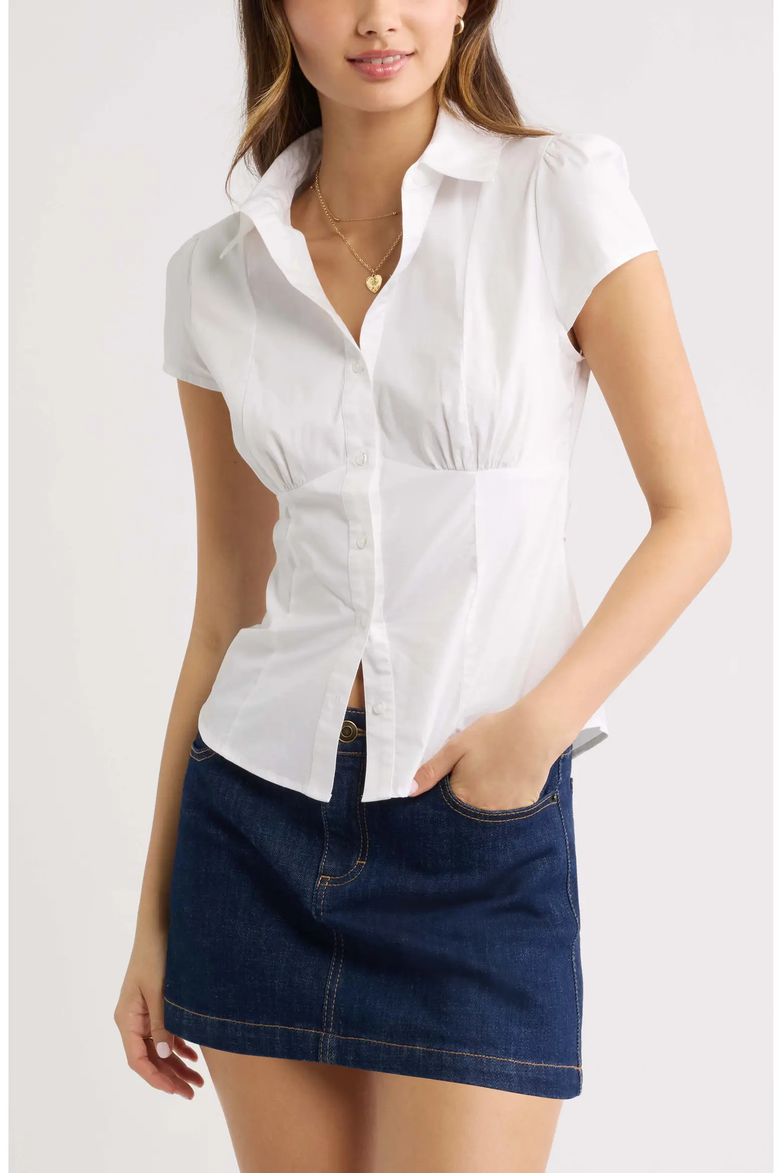 BP. Ruched Empire Waist Button Shirt (Women) | Nordstrom | Nordstrom