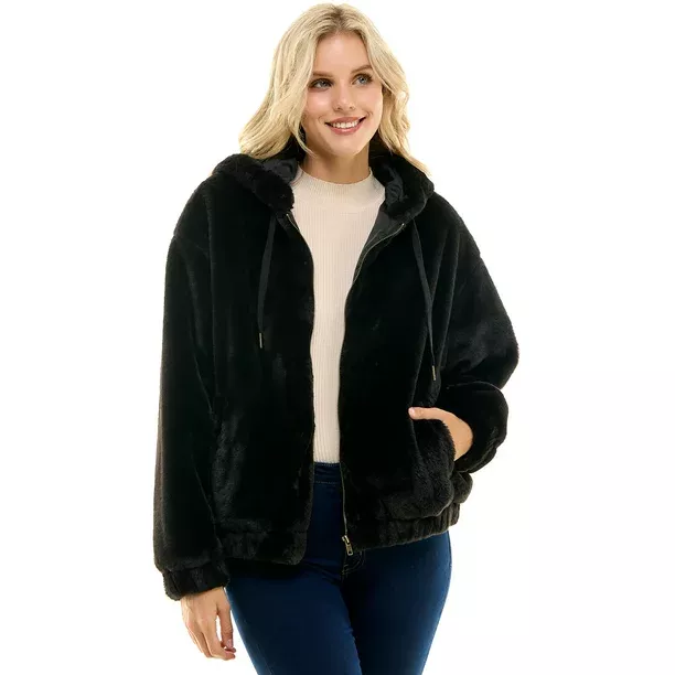 Time and Tru Women's Faux Fur Zip Up Hoodie