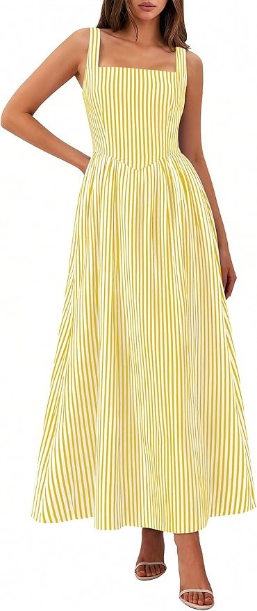 PRETTYGARDEN Women's Maxi Striped Dress 2026 Summer Sleeveless Square Neck Smocked A Line Long Fl... | Amazon (US)