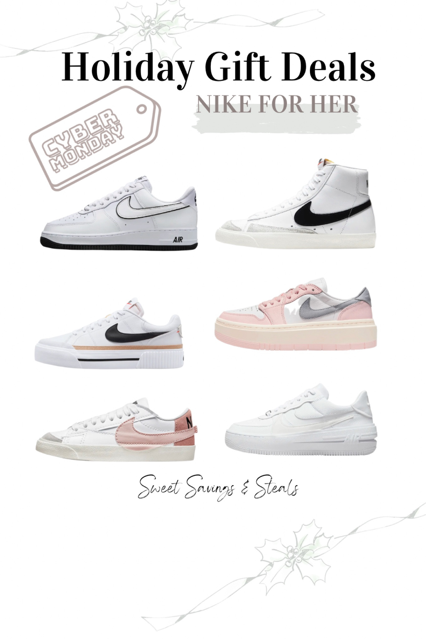 Nike Cyber Monday deals for women and teens 
Air Force 1
Nike blaze
Nike shoes
Holiday gift guide
Nike sale 

#LTKCyberSaleES #LTKGiftGuide #LTKCyberWeek