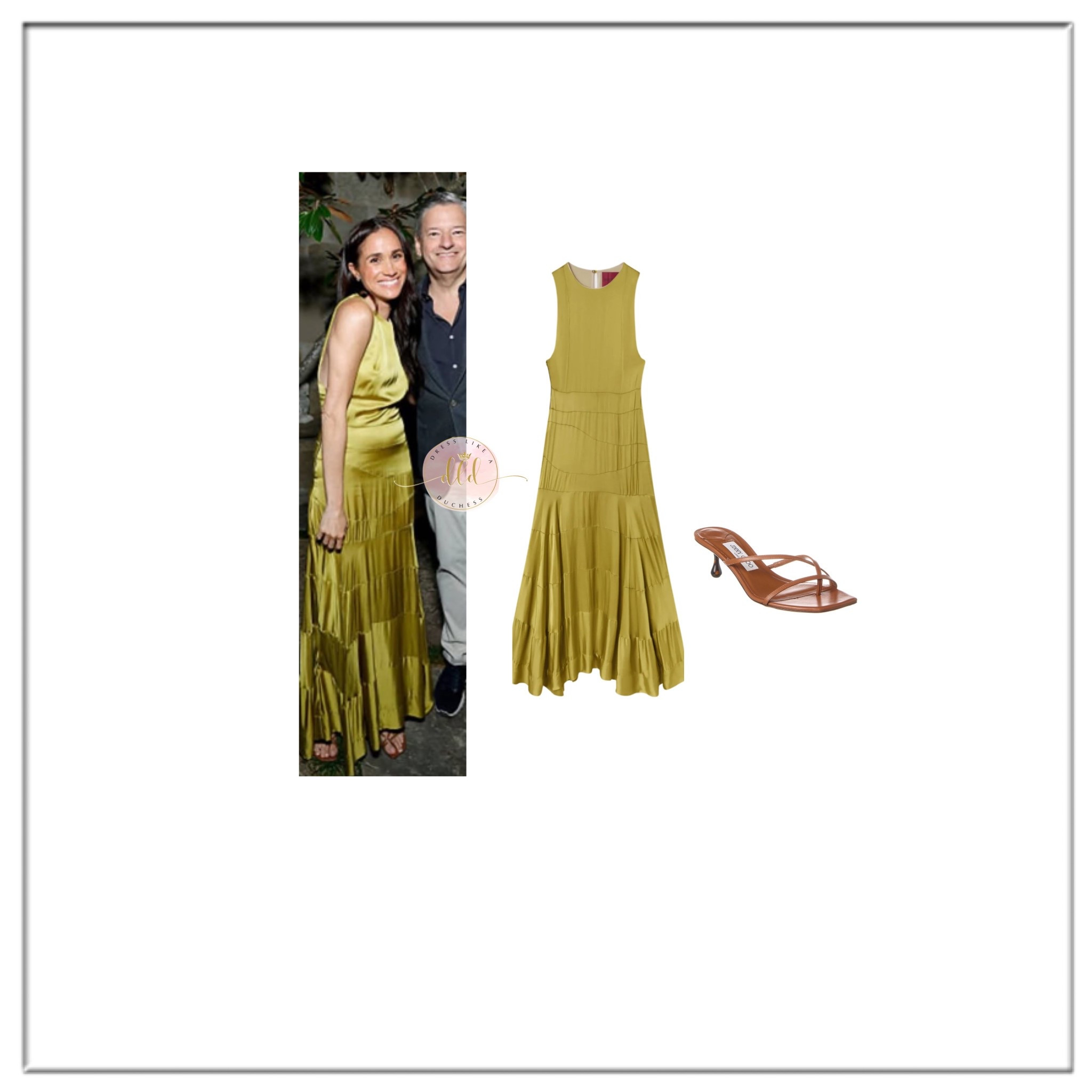 4/10/26 Meghan Markle at the Beef Netflix event wearing Heidi Merrick chartreuse Gale gown in Montecito 