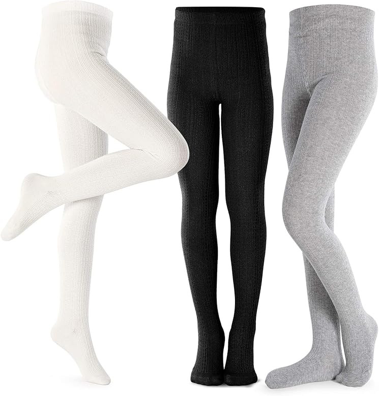 Girls Tights Toddler Cable Knit Cotton Footed Seamless Dance Ballet Baby Girls' Leggings 3 Pack | Amazon (US)