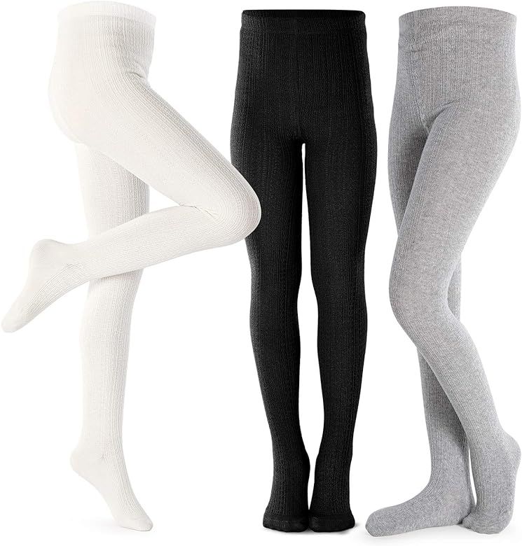 Girls Tights Toddler Cable Knit Cotton Footed Seamless Dance Ballet Baby Girls' Leggings 3 Pack | Amazon (US)