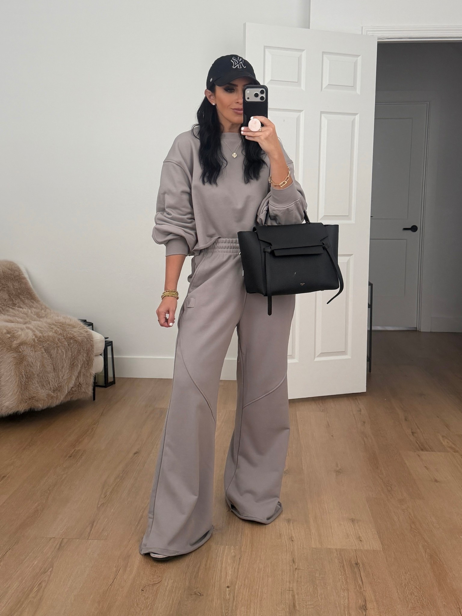 Jordan Flight Fleece Women's Flared Pants wearing size medium. Jordan Flight Fleece Women's Mod-Crop Crew-Neck Sweatshirt size medium. 
