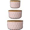 Bloomingville A21700004 Set of 3 Round Pink Stoneware Bowls with Bamboo Lids | Amazon (US)