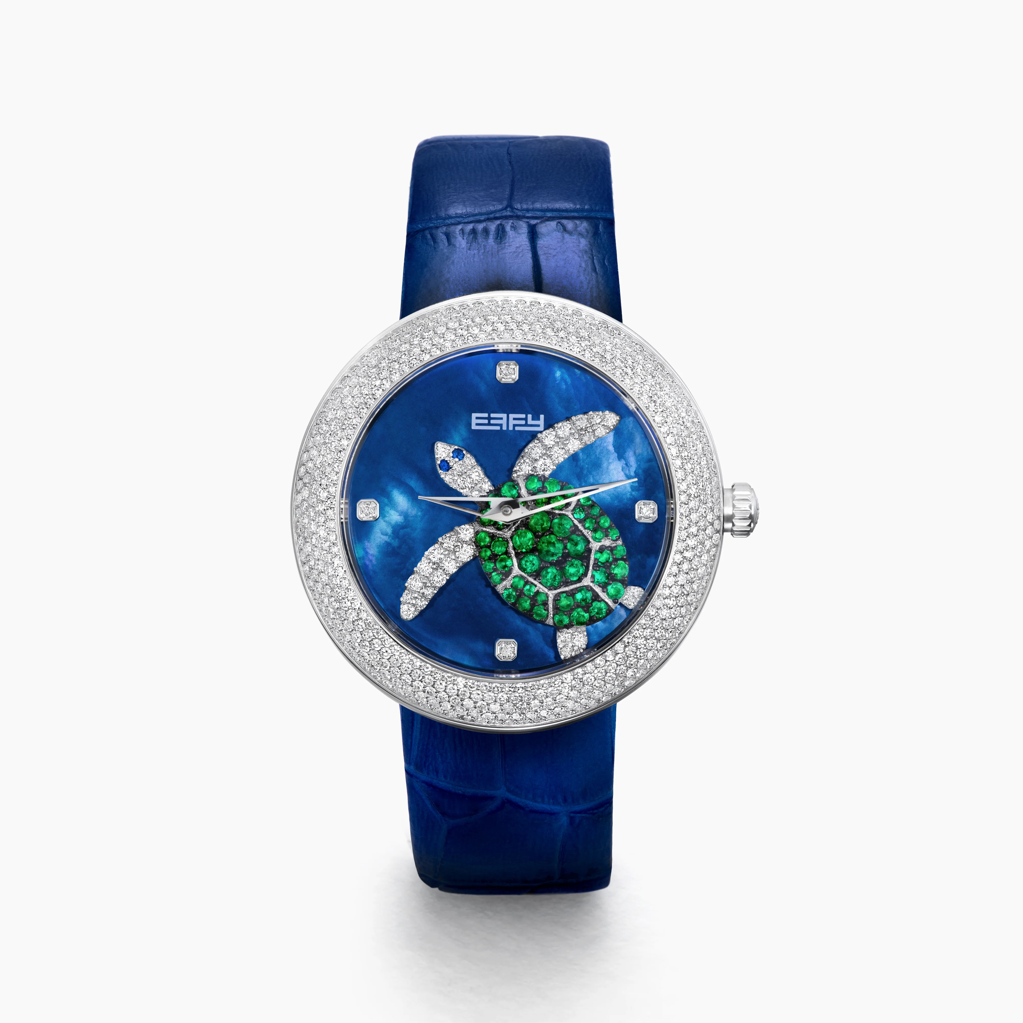 39MM Swiss Made Stainless Steel Turtle Watch with Diamonds, Sapphires and Emeralds | Effy Jewelry
