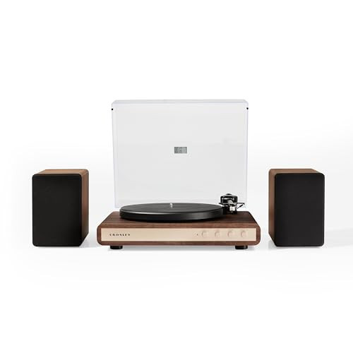 Crosley C65 Record Player with Speakers - Bluetooth Turntable with 50W Bookshelf Speakers, Easy Set Up Vinyl Player with Dust Cover, Record Player Shelf System, Audio-Technica Cartridge, Walnut | Amazon (UK)
