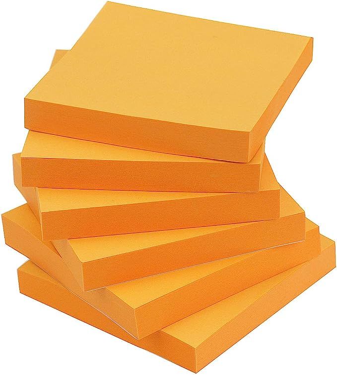 Early Buy Sticky Notes 3x3 Self-Stick Notes Orange Color 6 Pads, 100 Sheets/Pad | Amazon (US)
