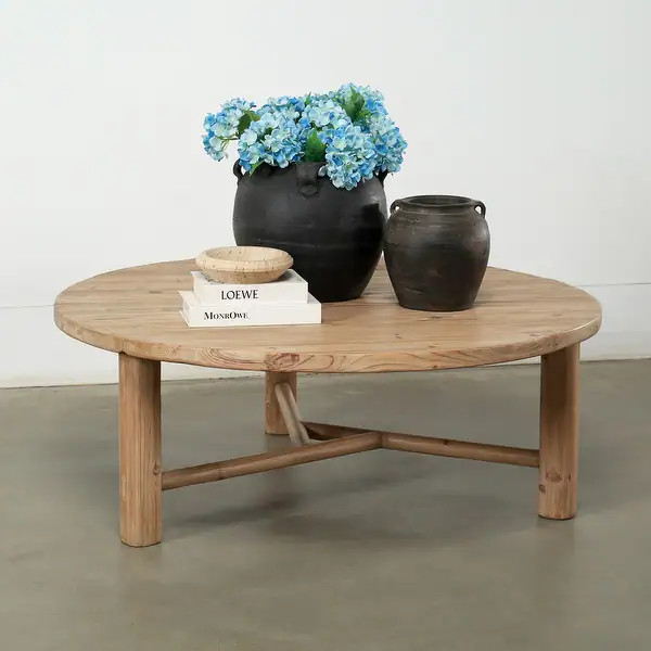 48" Round Coffee Table with Round Legs Weathered Natural | Bed Bath & Beyond