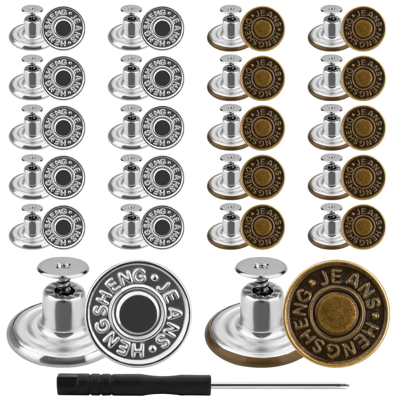 40Pcs Jean Buttons 17mm No Sew Metal Button Jeans Buttons Replacement Adjustable Jean Button Pins... | Amazon (UK)