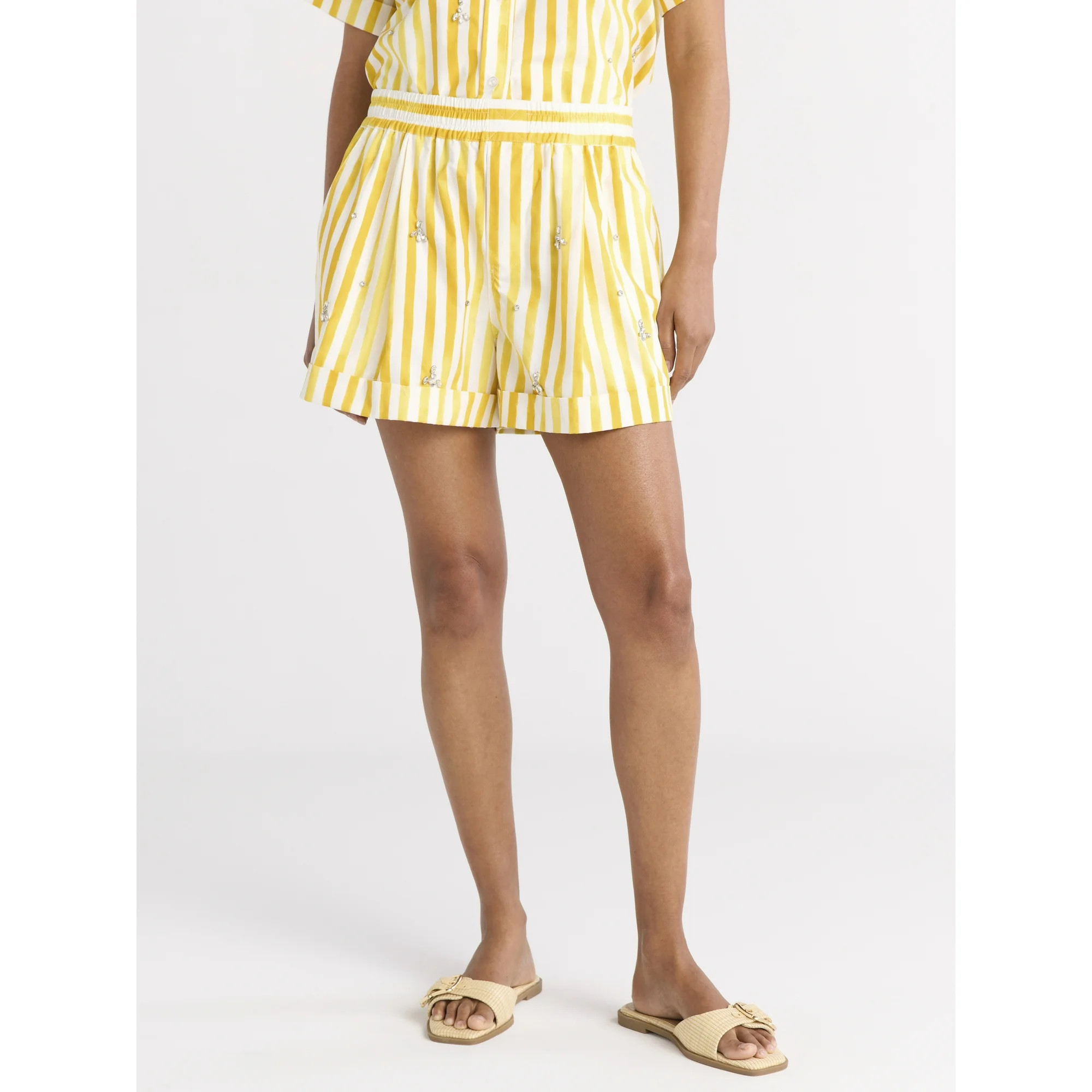 Free Assembly Women's Embellished Pull On Cotton Shorts, 3.5" Inseam, Sizes XS-XXL | Walmart (US)