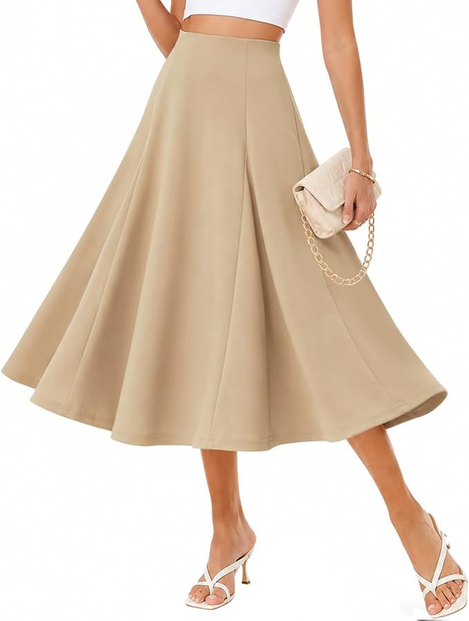 Dressystar Flared High Waisted Pleated Midi Skirts for Women Work | Amazon (US)