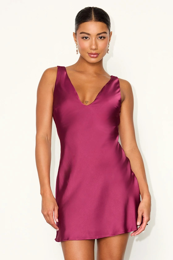 Solmara Magenta Satin Slip Mini Dress | Lulus
