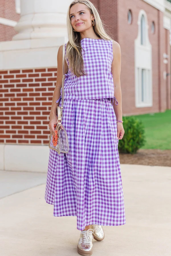 Here For The Memories Purple Gingham Midi Skirt | The Mint Julep Boutique