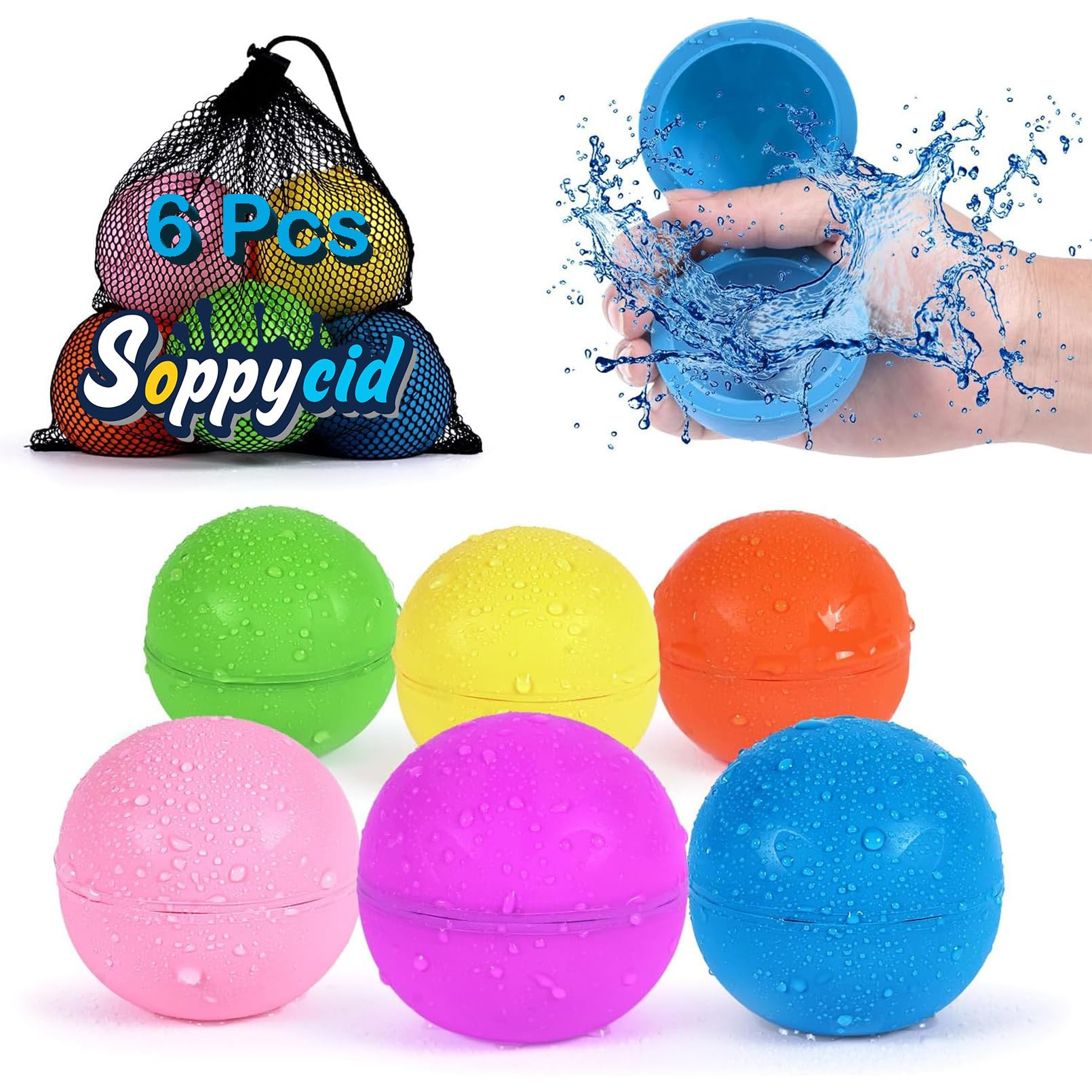 98K Reusable Water Balloons 6Pcs with Mesh Bag, Self Sealing Silicone Ball Latex-Free, No Clean H... | Amazon (US)