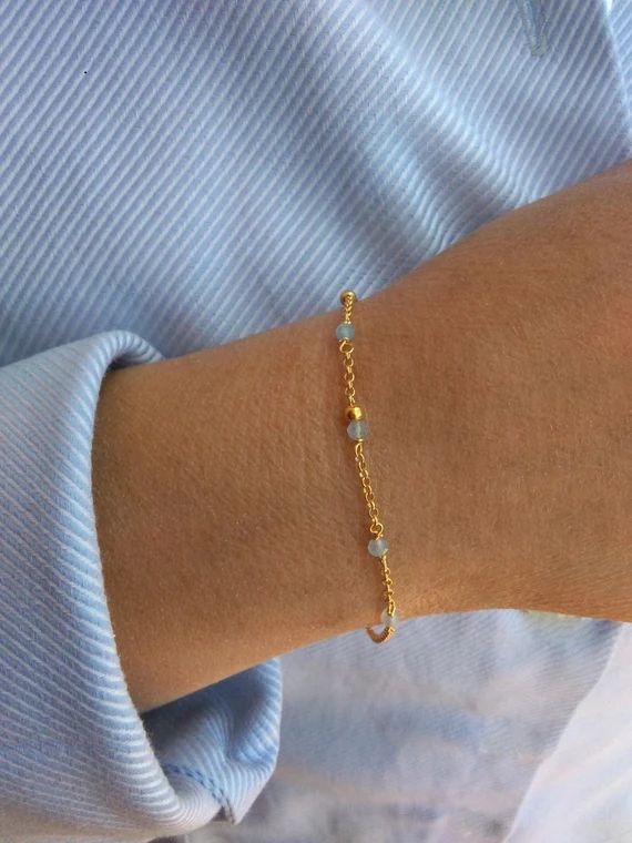 Aquamarine bracelet sterling silver 925 bracelet minimalist | Etsy | Etsy (US)