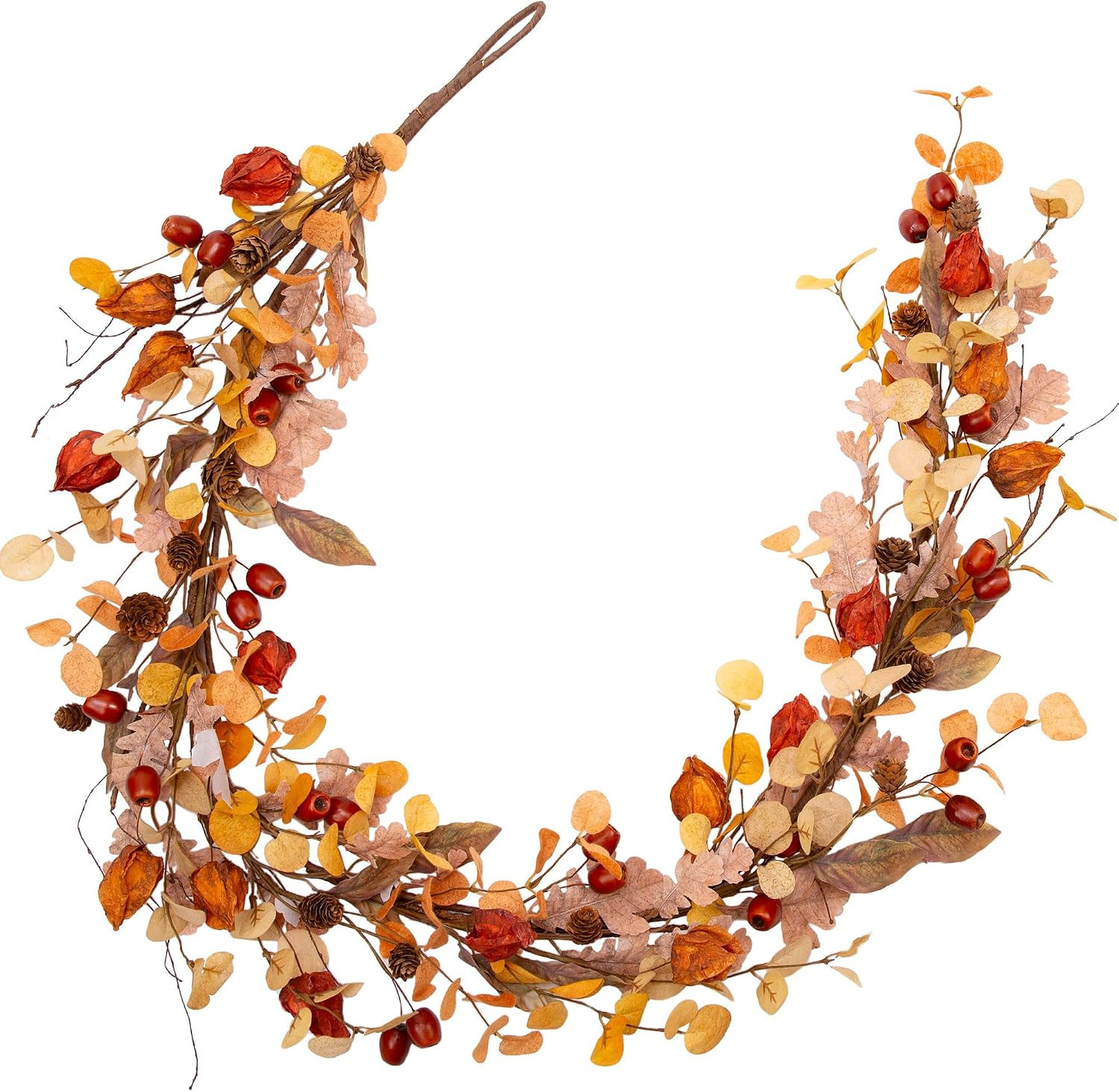 5 Feet Fall Garland Artificial Harvest Garland with Fall Leaves and Cape Gooseberries for Decorations | Amazon (US)