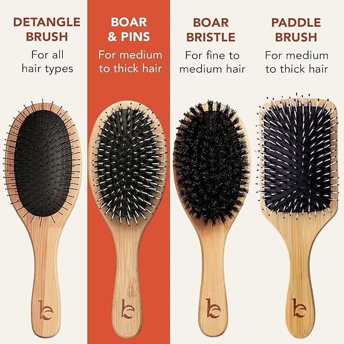 Boar Bristle Hair Brush - Smoothes & Detangles All Hair Types, Hairbrush for Women, Men & Kids, B... | Amazon (US)