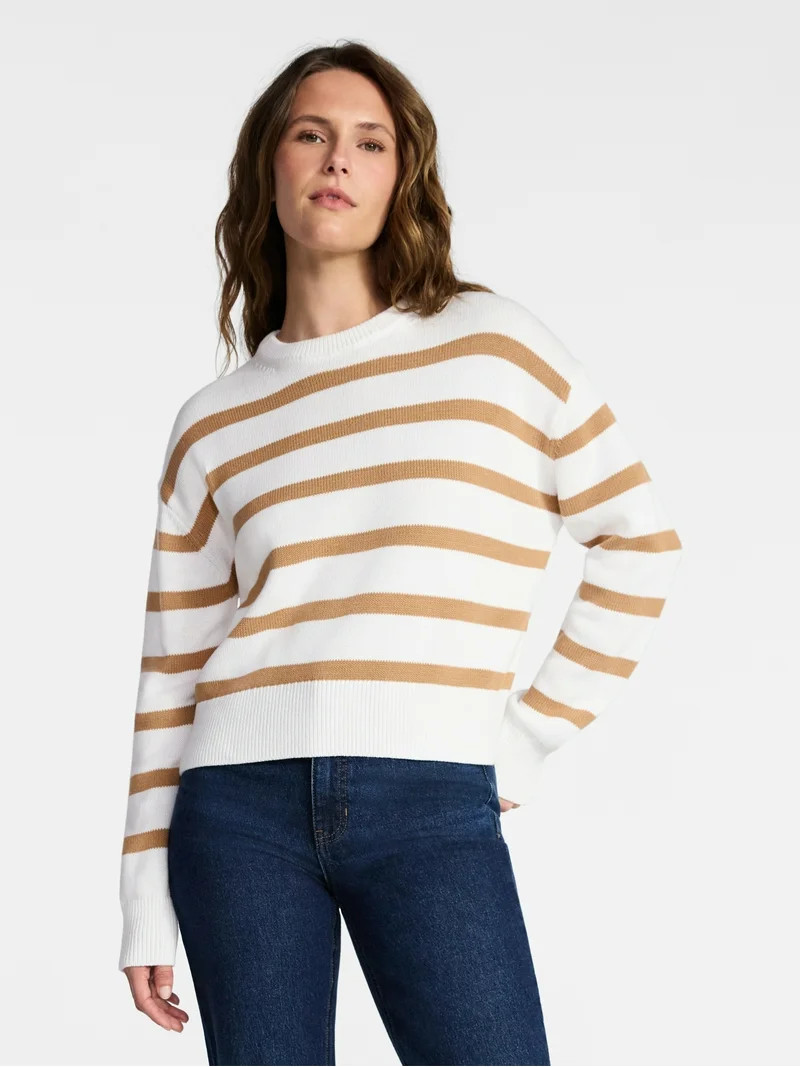 Time and Tru Women's Pullover Crewneck Sweater with Long Sleeves, Sizes XS-XXXL | Walmart (US)