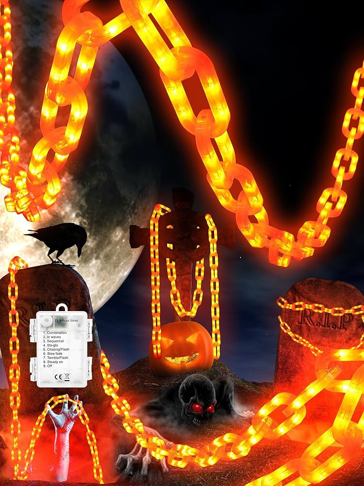 Halloween Decorations Battery String Lights - 10 Ft 160 LED Plastic Chain String Lights with Wate... | Amazon (US)