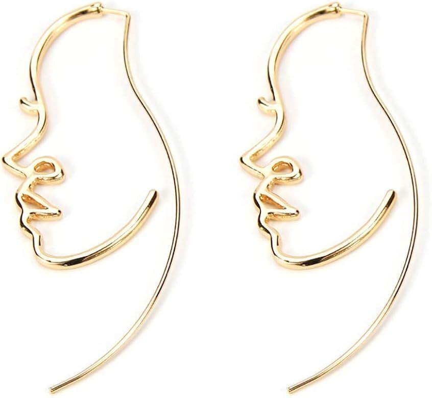 HZJCC Hollowed out face drop earrings for women gold plated punk earrings Jewelry (gold) | Amazon (US)