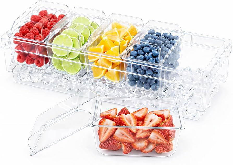 Lifewit Chilled Condiment Containers with Lids, Plastic Taco Bar Serving Set for Party with 5 Con... | Amazon (US)