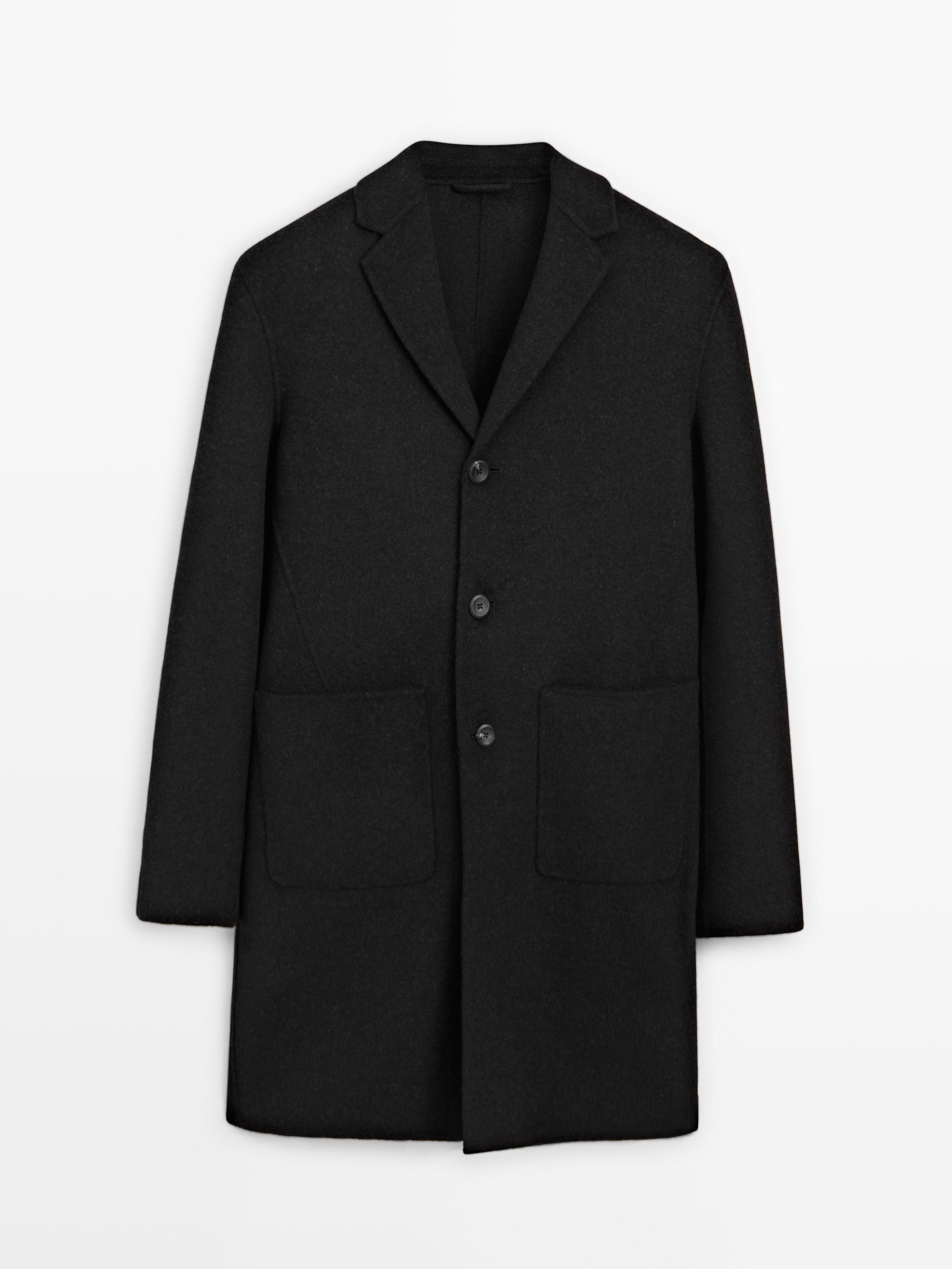 Long double wool blend coat with lapel | Massimo Dutti US