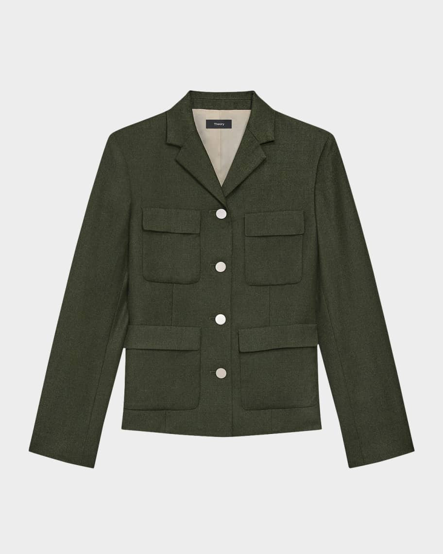 Wool Flannel Tailored Military Jacket | Neiman Marcus