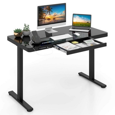 Costway 48" x 24" Whole-Piece Glass Standing Desk w/Drawers Writable Tempered Glass Top Black | Target