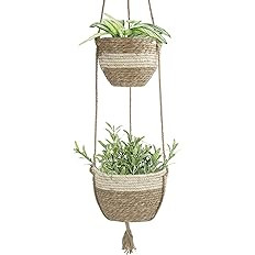 LA JOLIE MUSE Hanging Planter Basket Indoor Outdoor,Natural Seagrass Flower Plant Pots, Beige | Amazon (US)