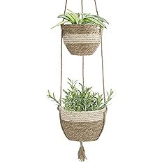 LA JOLIE MUSE Hanging Planter Basket Indoor Outdoor,Natural Seagrass Flower Plant Pots, Beige | Amazon (US)