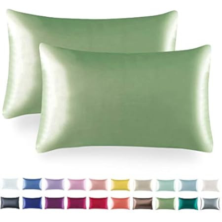 ShopBedding Luxury Satin Pillowcase for Hair – Queen Satin Pillowcase with Zipper, Sage (Pillowcase  | Amazon (US)