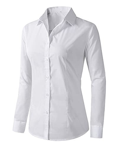 Women's Formal Work Wear White Simple Shirt (225 White, M) | Amazon (US)