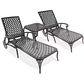 Costway Reclining Metal Outdoor Lounge Chair Chaise Adjustable Back with Wheels Brown (2-Pack)$24... | The Home Depot