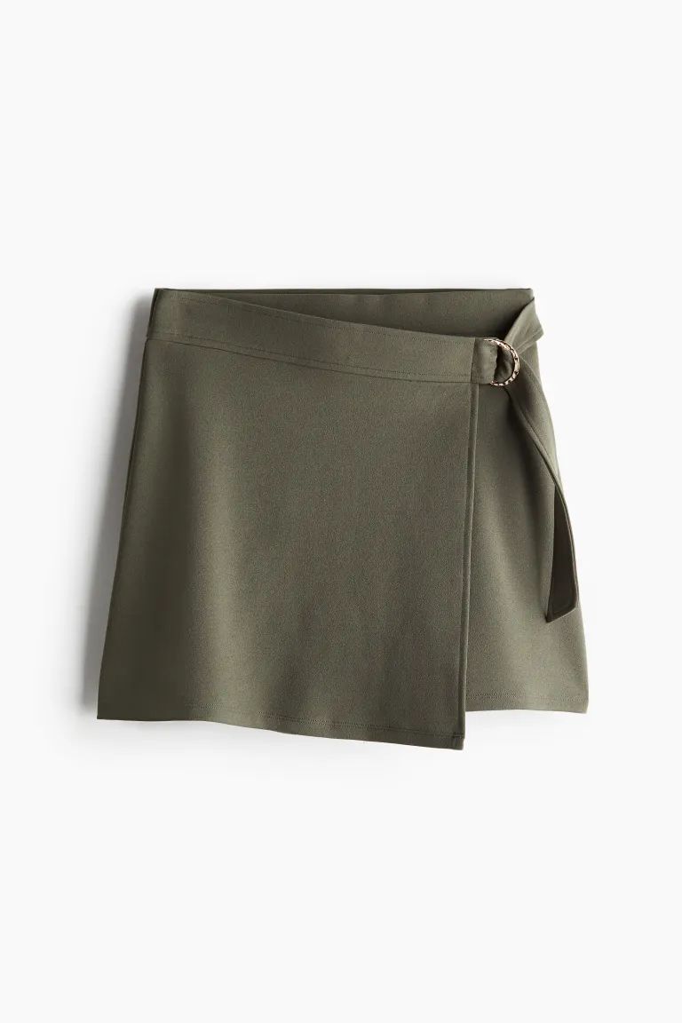 Jersey Wrap Skort - High waist - Short - Dark khaki green - Ladies | H&M US | H&M (US + CA)