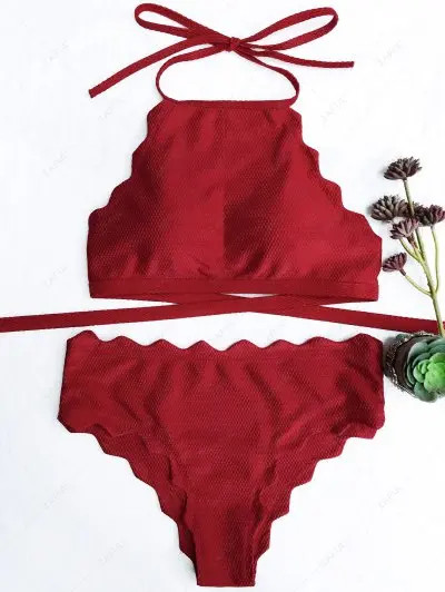 Scalloped High Neck Bikini Set | ZAFUL (Global)