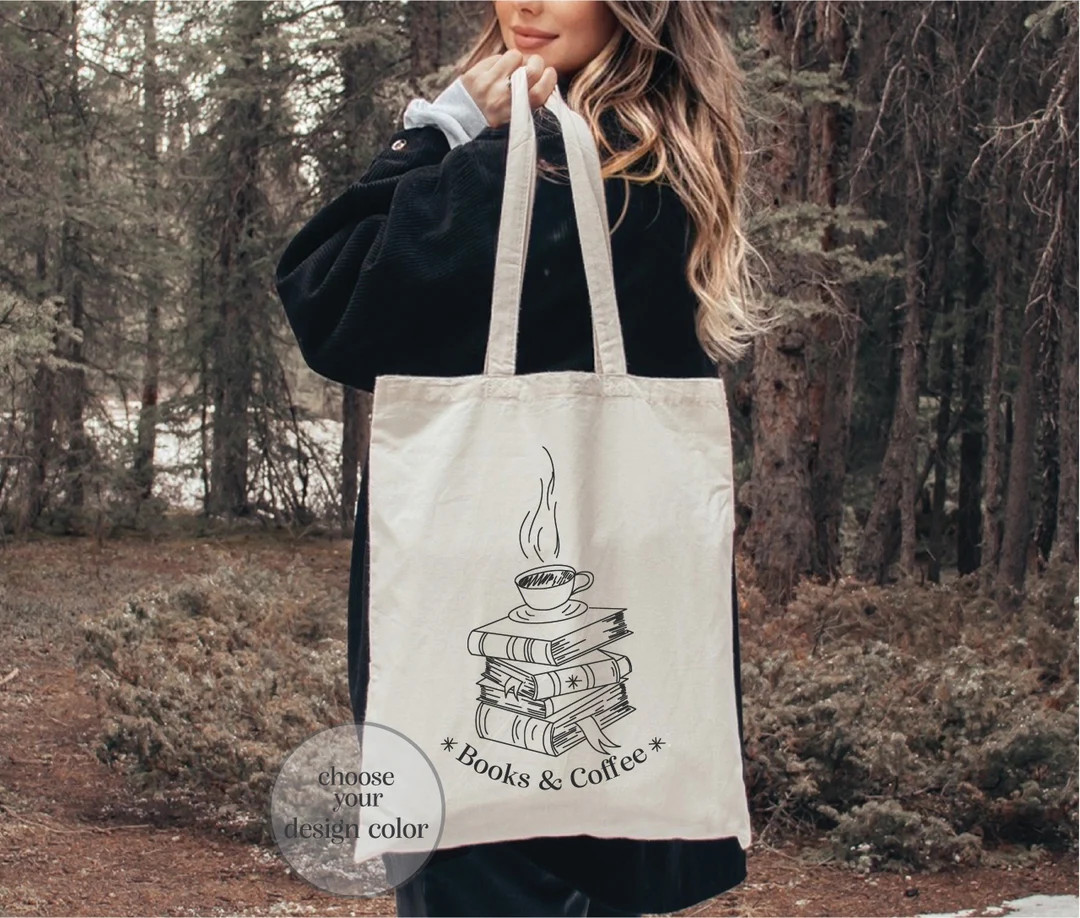 Books & Coffee Tote Bag, Coffee Lover Tote Bag, Book Lover Tote Bag, Teachers Tote Bag, Jumbo Zip... | Etsy (US)