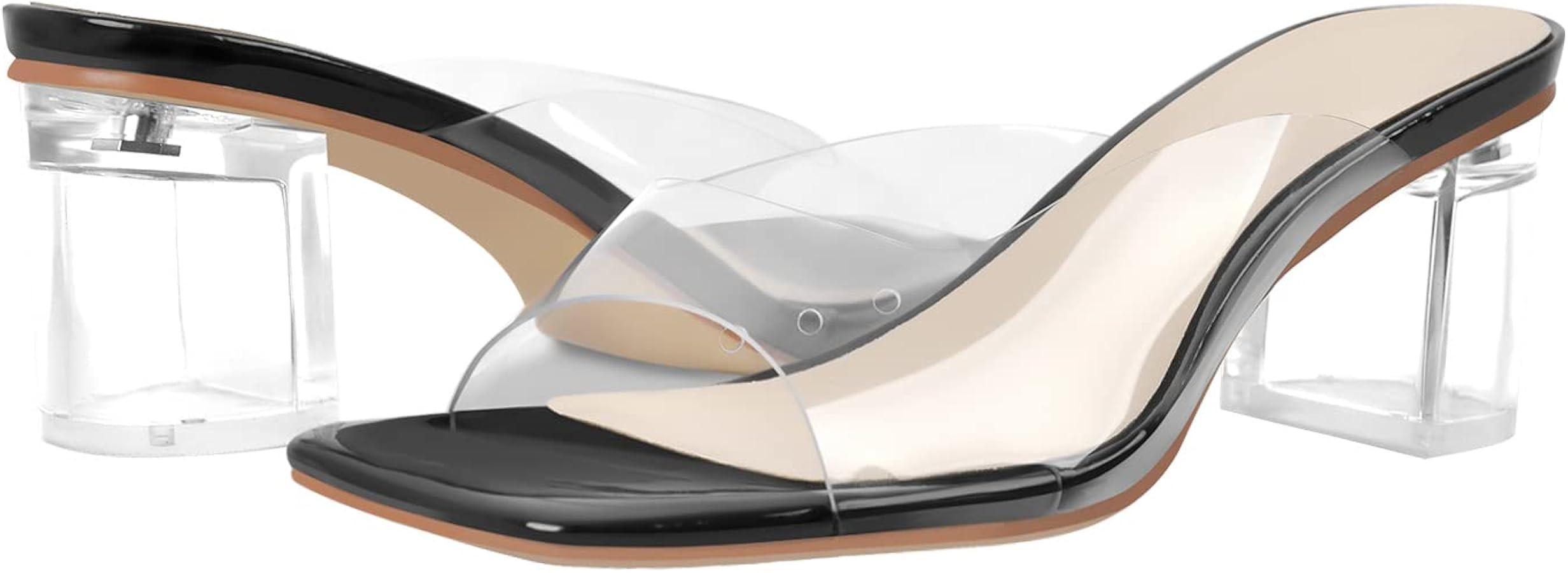 LISHAN Square Open Toe Mules Clear Mid Block Heeled Sandals for Women | Amazon (US)