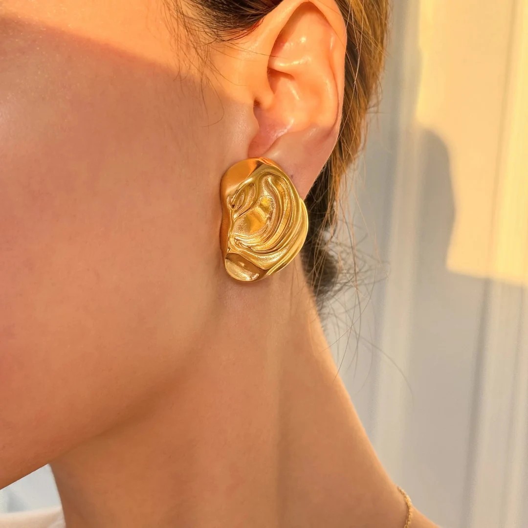 Contemporary Melted Gold Earrings Minimalist Gold Earrings, Tarnish Free Chunky Gold Earrings Chr... | Etsy (UK)